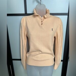 Vintage YSL Yves Saint Laurent Activewear Sweater Ruffle XS Xsmall Peach Orange